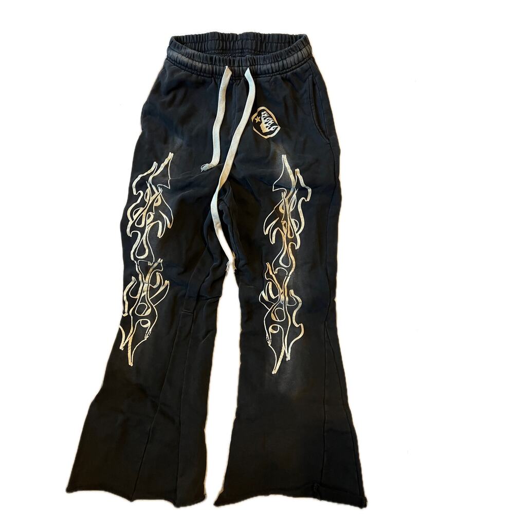 Hellstar Flared Streetwear Black Sweatpants Joggers Mens S